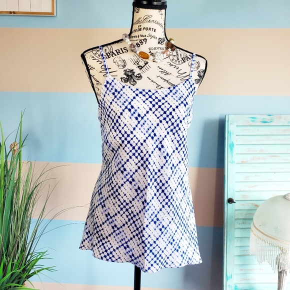 The Limited Tops - The Limited Blue and White Spaghetti Strap Tank Top